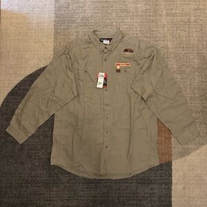 Wrangler Riggs Workwear Men's Casual Button Down Shirt Tan Khaki 2XL Tall
